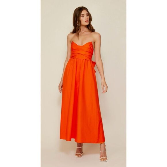 Line & Dot Sunburst Midi Dress in Coral Red Size XS / NWOT - Picture 1 of 5